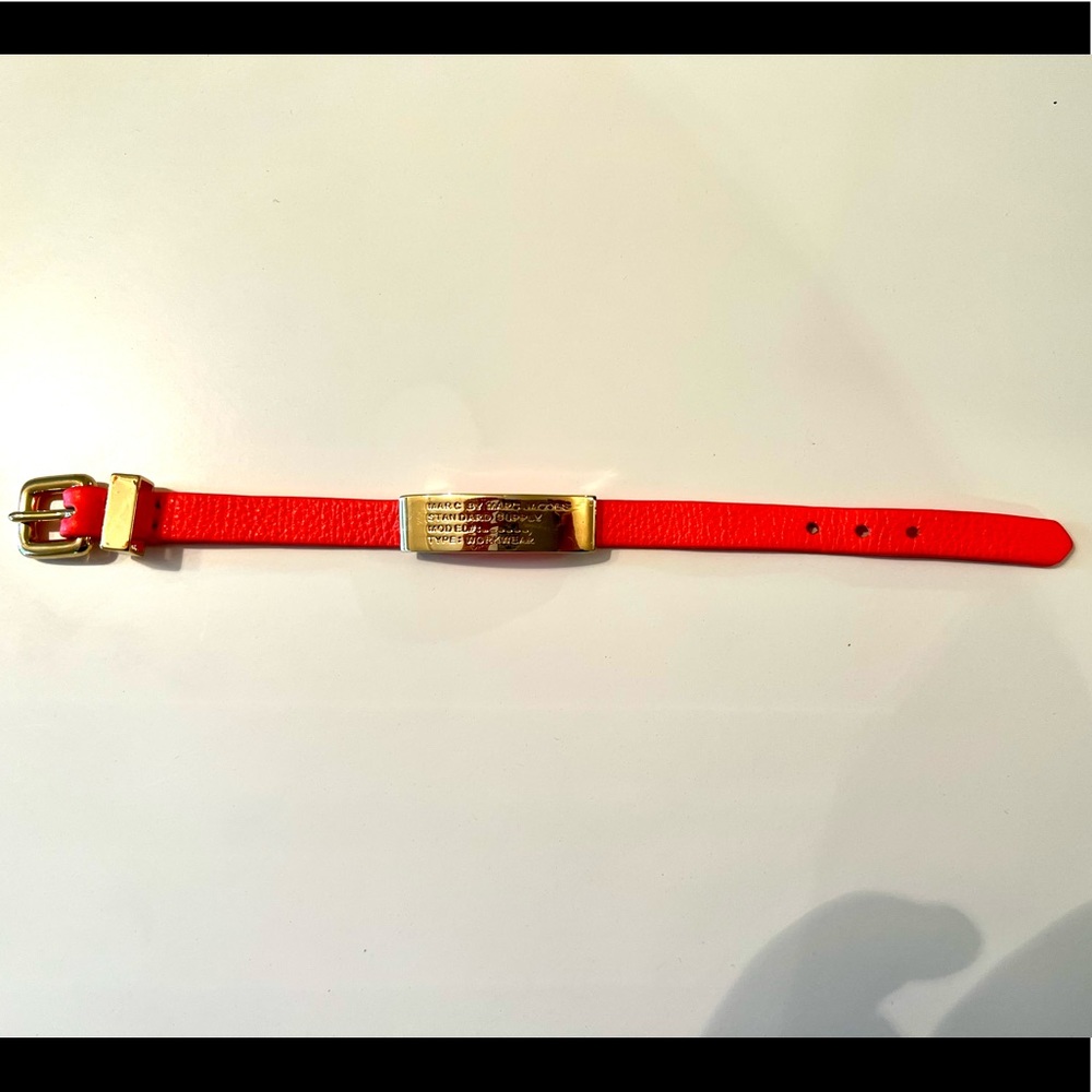Marc by Marc Jacobs neon orange leather and gold tone bracelet